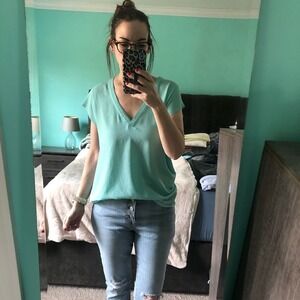 Alythea Mint Green V Neck Cap Sleeve Top Blouse Women Size‎ Medium